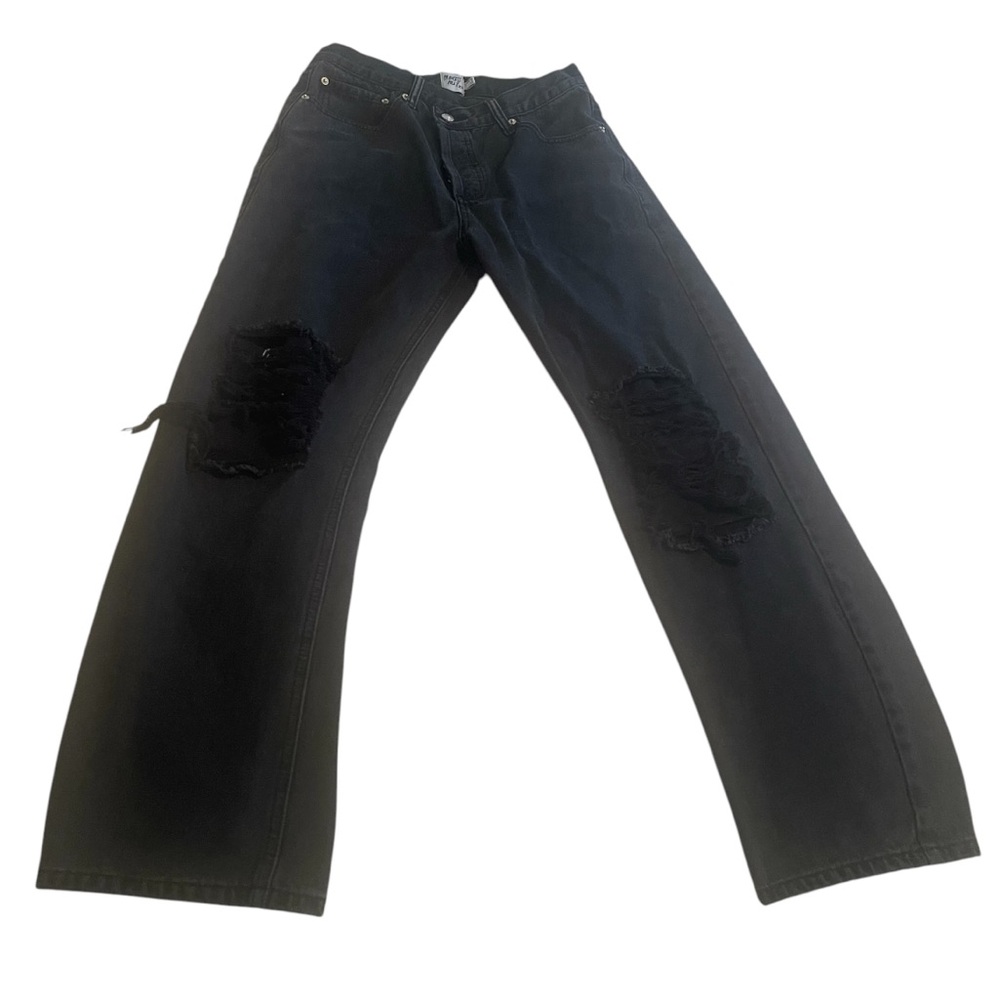 Princess Polly Jeans Women 6 Black Bootcut Cross Body‎ Button Fly Distressed